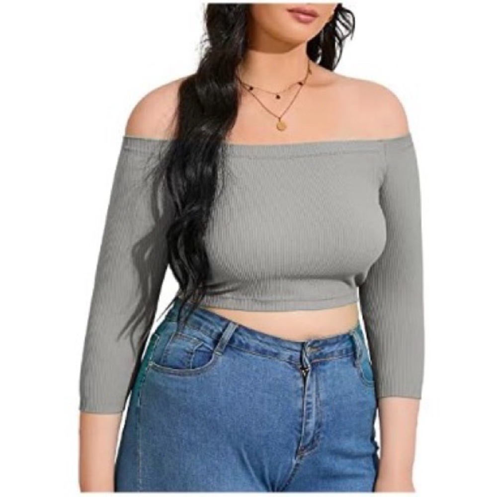 T77 NIB X-SNOW FALCON Women's Off Shoulder 3/4 Sleeve Ribbed Crop Top -Sz: Large